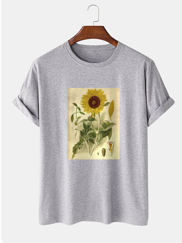 Camisetas De Manga Corta Con Estampado Floral De Plantas 100% Algodón Para Hombre