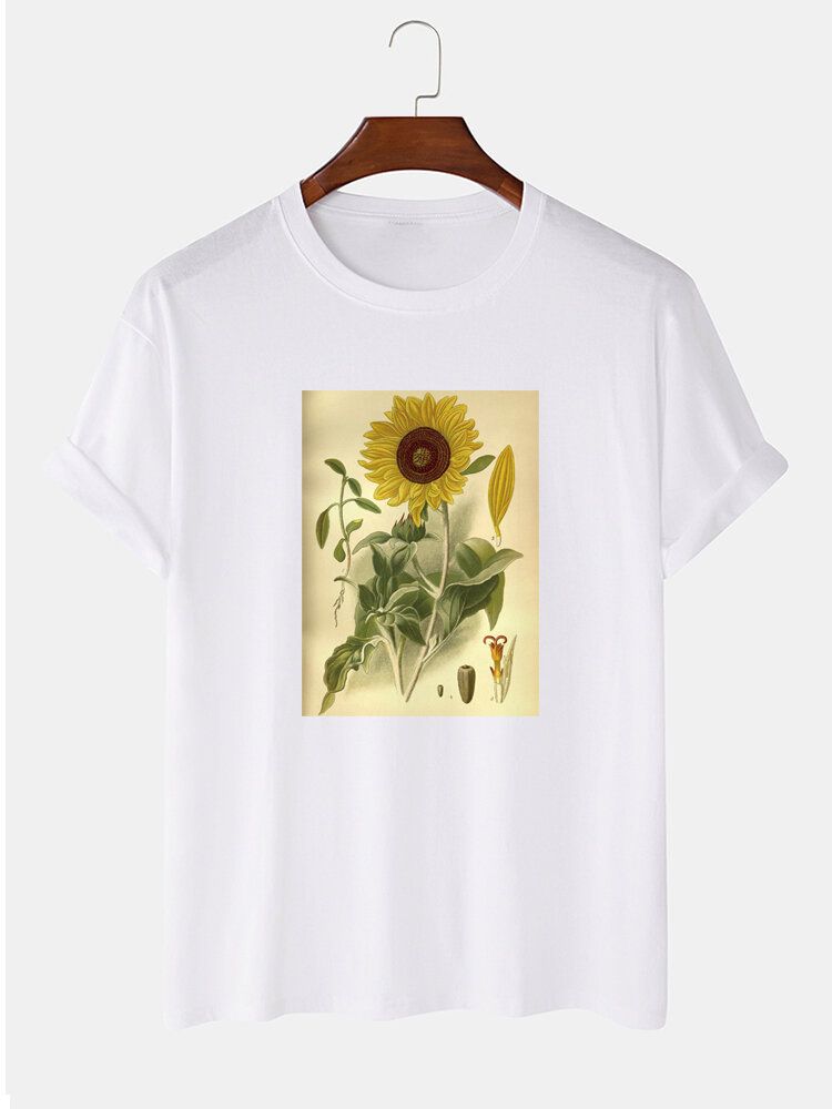 Camisetas De Manga Corta Con Estampado Floral De Plantas 100% Algodón Para Hombre