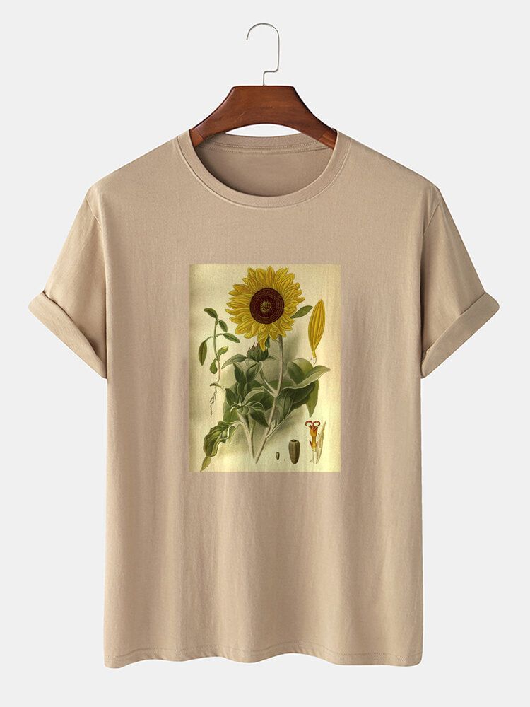 Camisetas De Manga Corta Con Estampado Floral De Plantas 100% Algodón Para Hombre