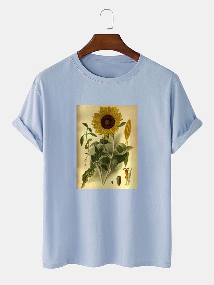 Camisetas De Manga Corta Con Estampado Floral De Plantas 100% Algodón Para Hombre