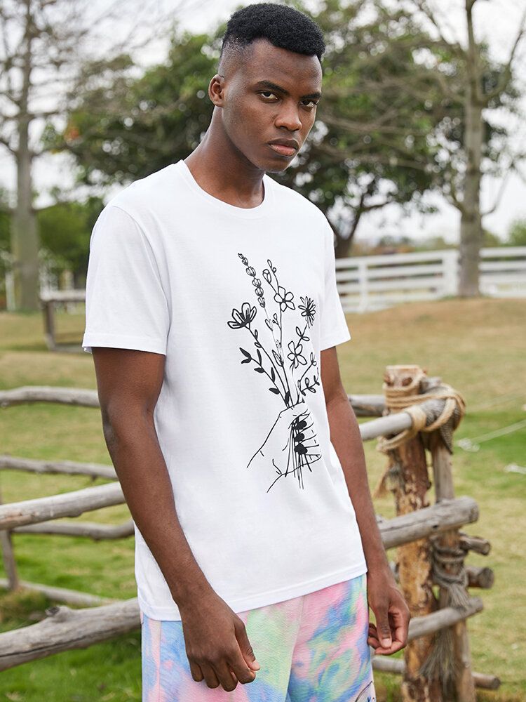 Camisetas De Manga Corta Con Estampado De Flores De Algodón Casual Para Hombre