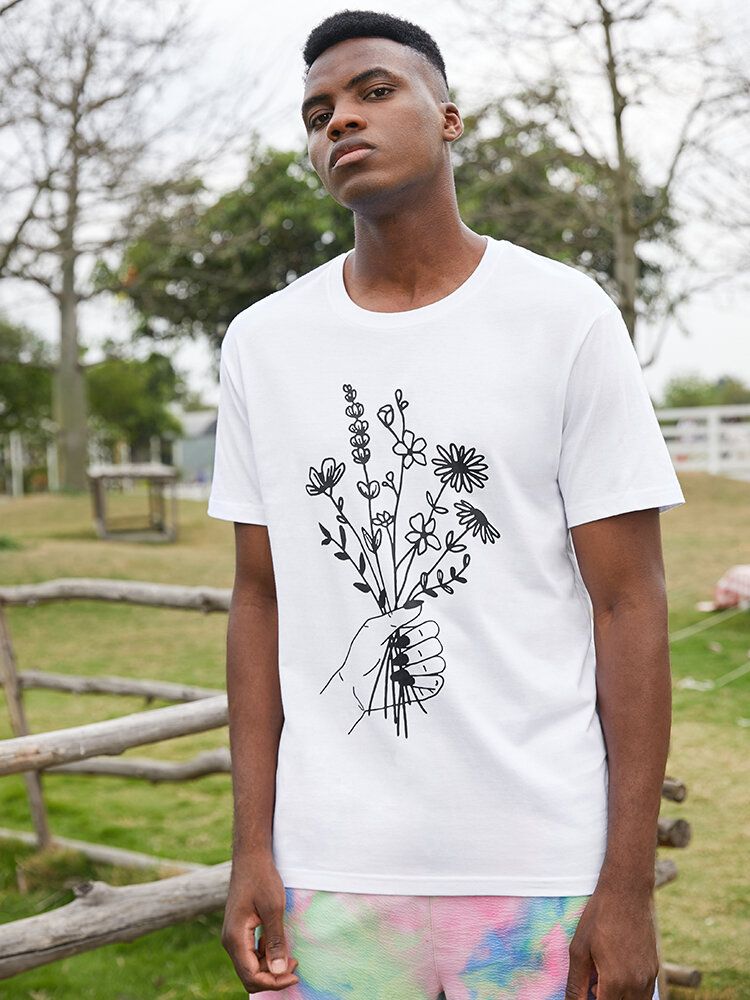 Camisetas De Manga Corta Con Estampado De Flores De Algodón Casual Para Hombre