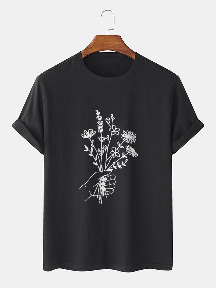 Camisetas De Manga Corta Con Estampado De Flores De Algodón Casual Para Hombre