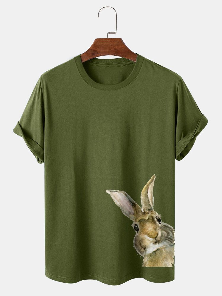 Camisetas De Manga Corta Con Estampado Lateral De Conejito De Pascua 100% Algodón Para Hombre