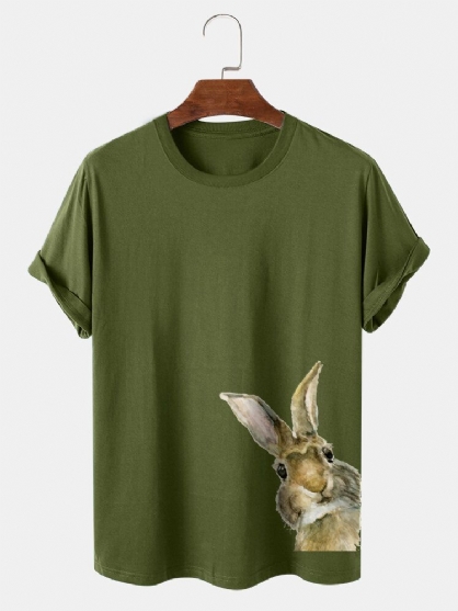 Camisetas De Manga Corta Con Estampado Lateral De Conejito De Pascua 100% Algodón Para Hombre