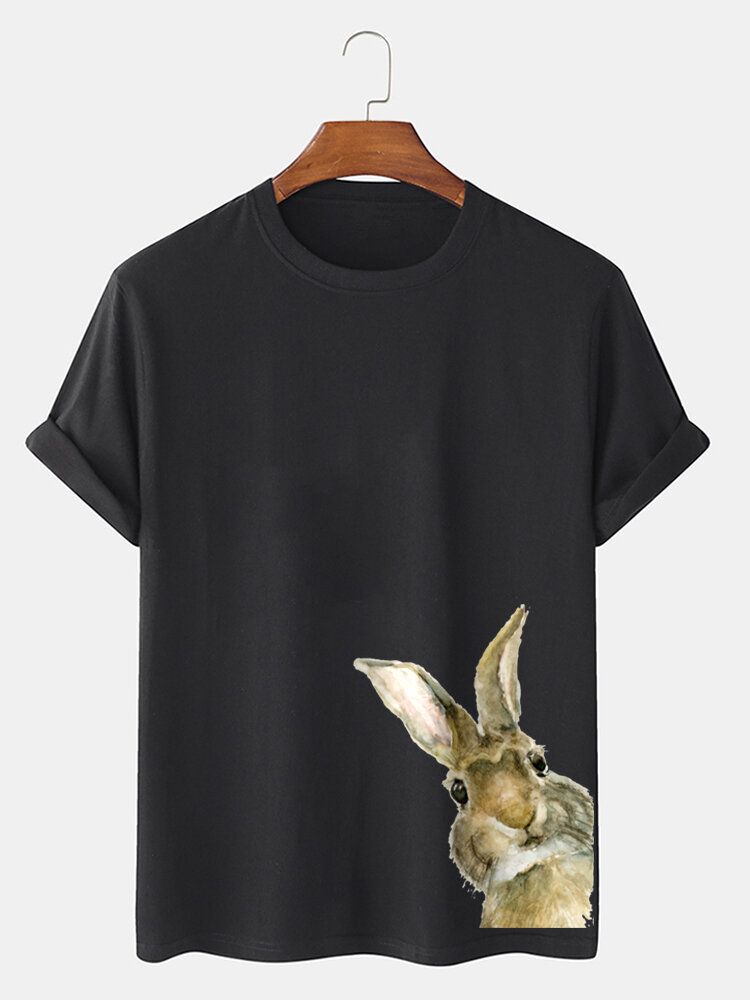 Camisetas De Manga Corta Con Estampado Lateral De Conejito De Pascua 100% Algodón Para Hombre