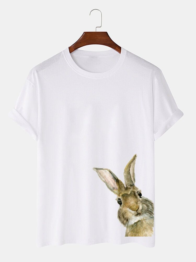 Camisetas De Manga Corta Con Estampado Lateral De Conejito De Pascua 100% Algodón Para Hombre