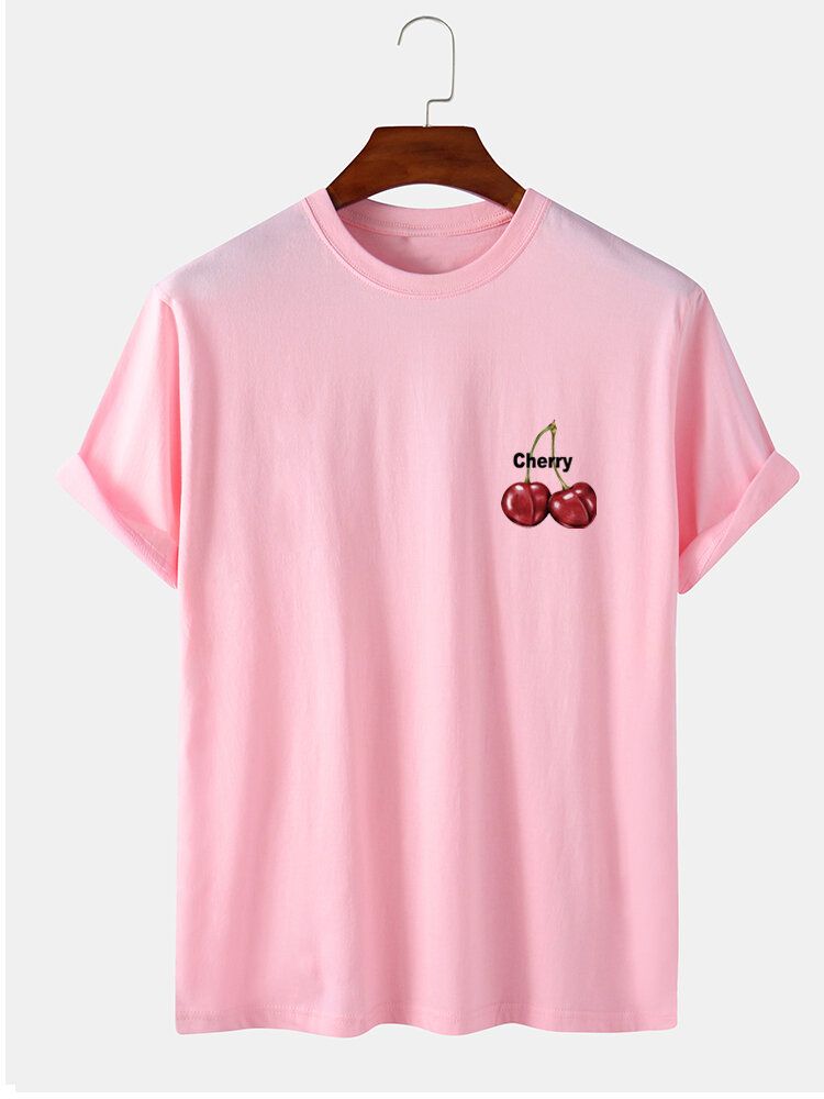 Camisetas De Manga Corta Con Estampado De Letras Con Estampado De Cereza 100% Algodón Para Hombre