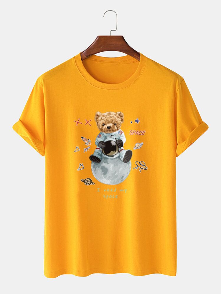 Camisetas De Manga Corta Con Estampado De Oso Astronauta 100% Algodón Para Hombre