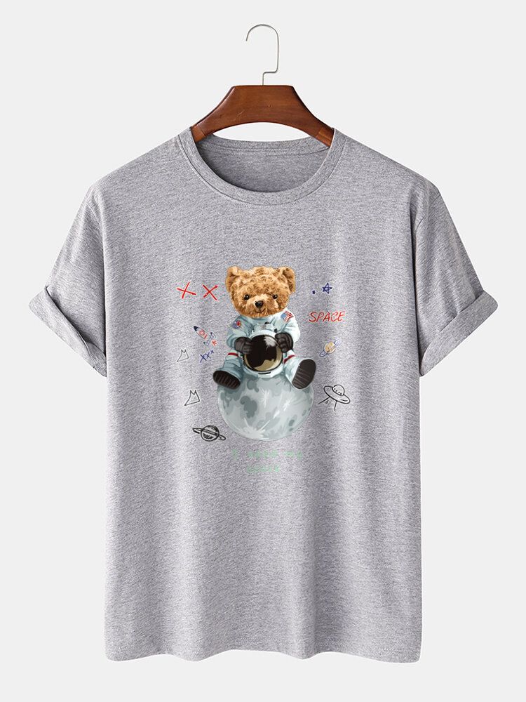 Camisetas De Manga Corta Con Estampado De Oso Astronauta 100% Algodón Para Hombre