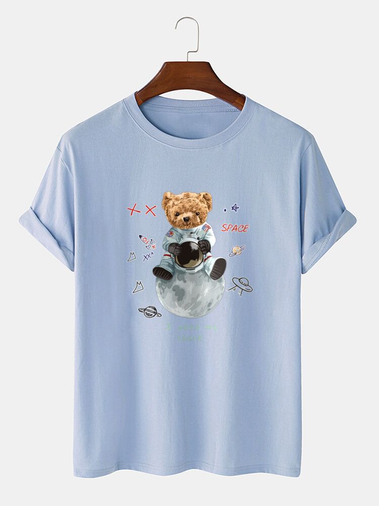 Camisetas De Manga Corta Con Estampado De Oso Astronauta 100% Algodón Para Hombre