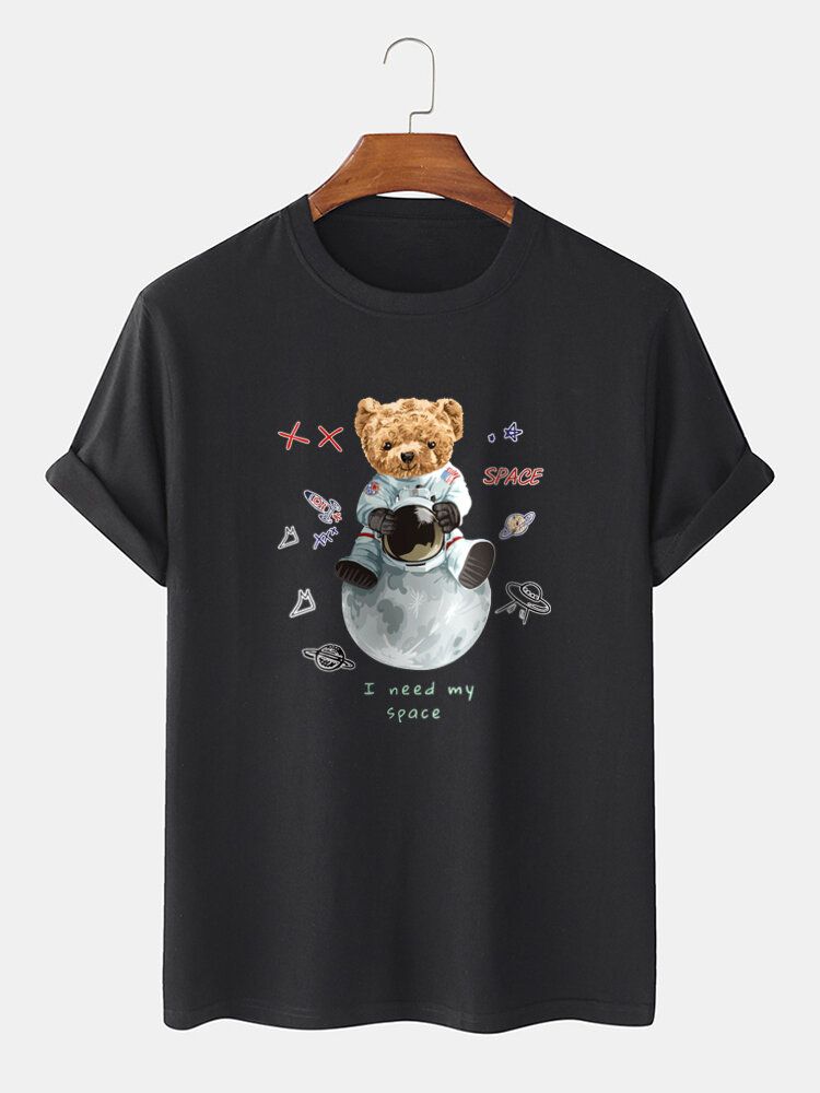 Camisetas De Manga Corta Con Estampado De Oso Astronauta 100% Algodón Para Hombre