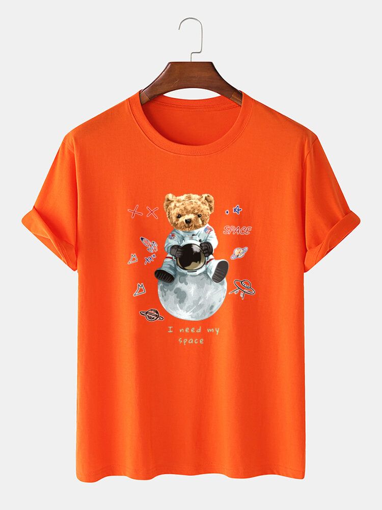 Camisetas De Manga Corta Con Estampado De Oso Astronauta 100% Algodón Para Hombre