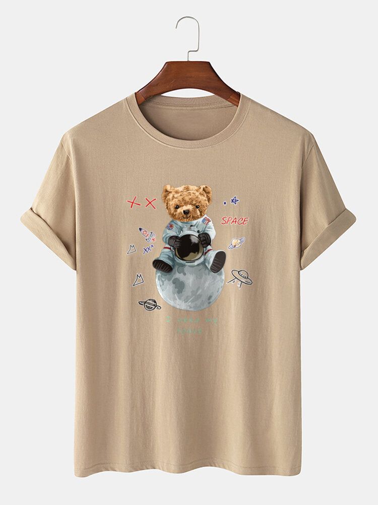 Camisetas De Manga Corta Con Estampado De Oso Astronauta 100% Algodón Para Hombre