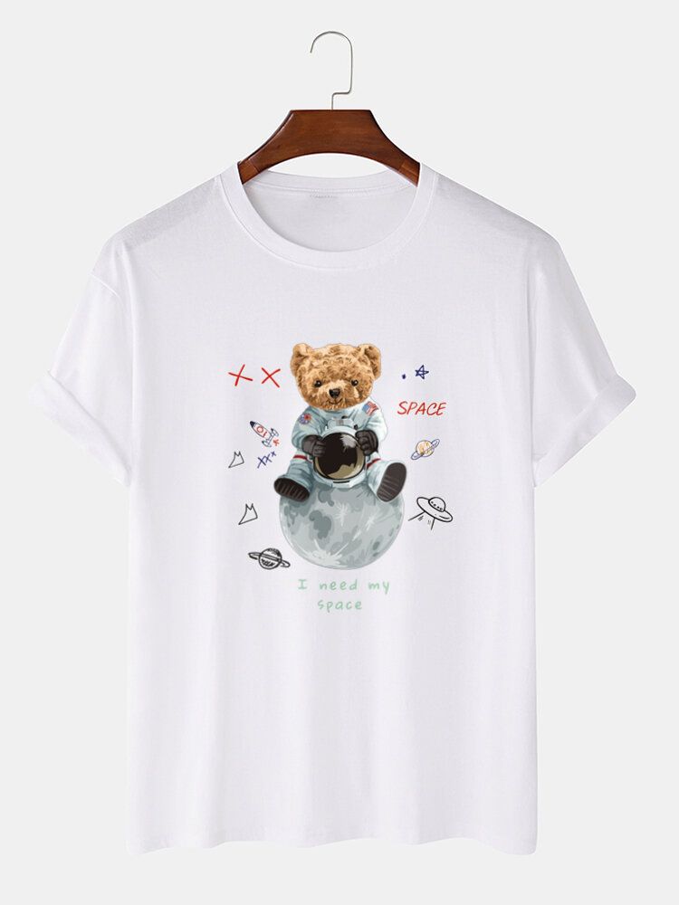 Camisetas De Manga Corta Con Estampado De Oso Astronauta 100% Algodón Para Hombre