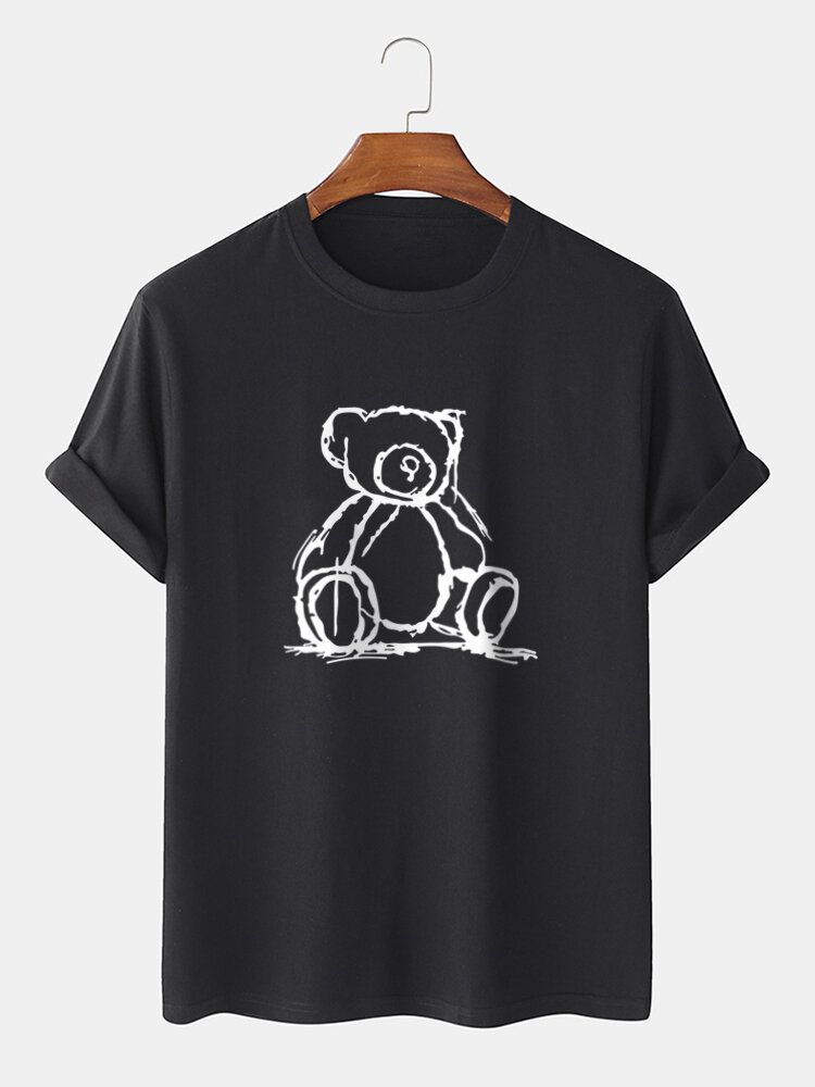 Camisetas De Manga Corta Con Estampado De Oso De Figura De Palo De Algodón 100% Para Hombre