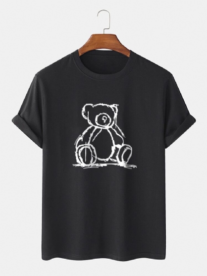 Camisetas De Manga Corta Con Estampado De Oso De Figura De Palo De Algodón 100% Para Hombre