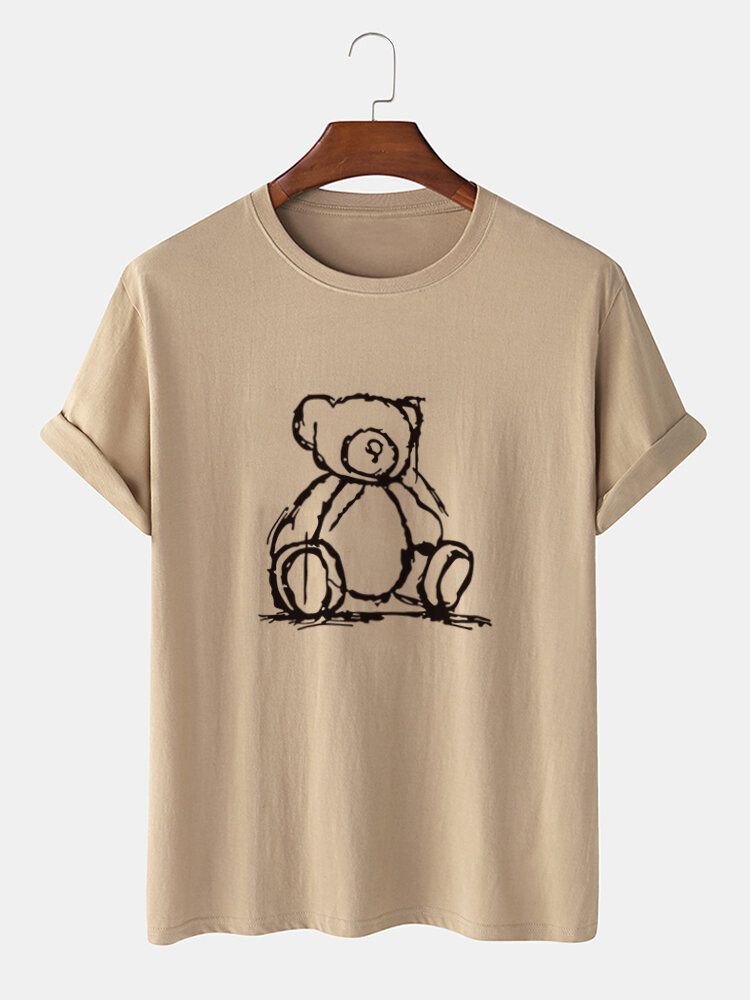 Camisetas De Manga Corta Con Estampado De Oso De Figura De Palo De Algodón 100% Para Hombre