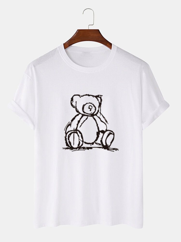 Camisetas De Manga Corta Con Estampado De Oso De Figura De Palo De Algodón 100% Para Hombre