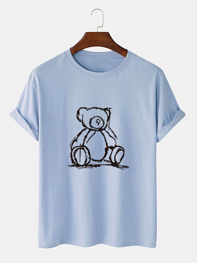 Camisetas De Manga Corta Con Estampado De Oso De Figura De Palo De Algodón 100% Para Hombre