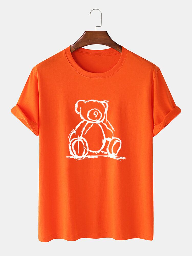 Camisetas De Manga Corta Con Estampado De Oso De Figura De Palo De Algodón 100% Para Hombre