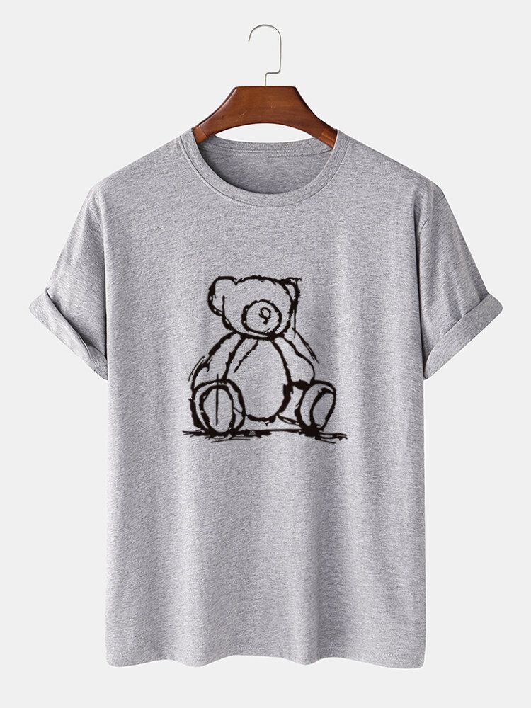 Camisetas De Manga Corta Con Estampado De Oso De Figura De Palo De Algodón 100% Para Hombre