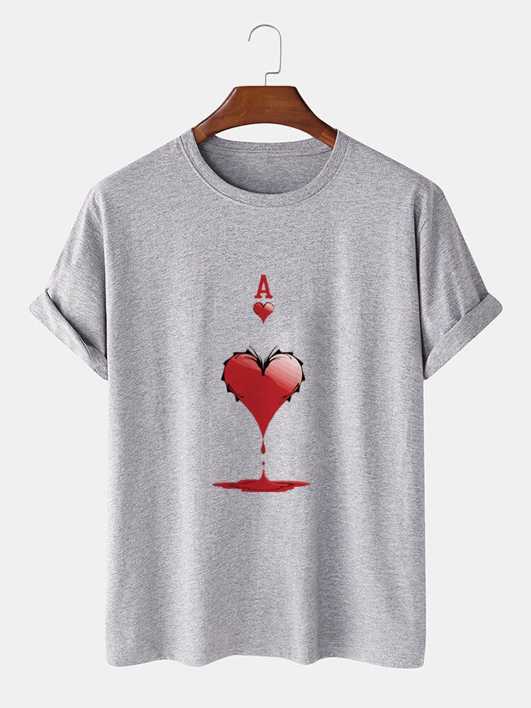 Camisetas De Manga Corta Con Estampado De Póquer Ace Of Hearts 100% Algodón Para Hombre