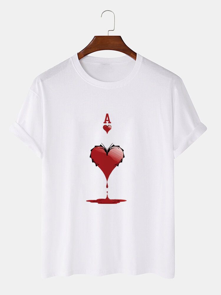 Camisetas De Manga Corta Con Estampado De Póquer Ace Of Hearts 100% Algodón Para Hombre