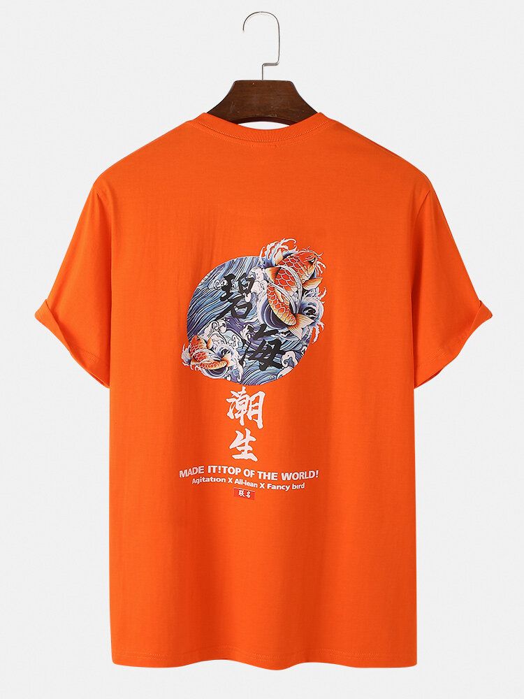 Camisetas De Manga Corta Con Estampado De Texto De Estilo Étnico De Algodón Para Hombre