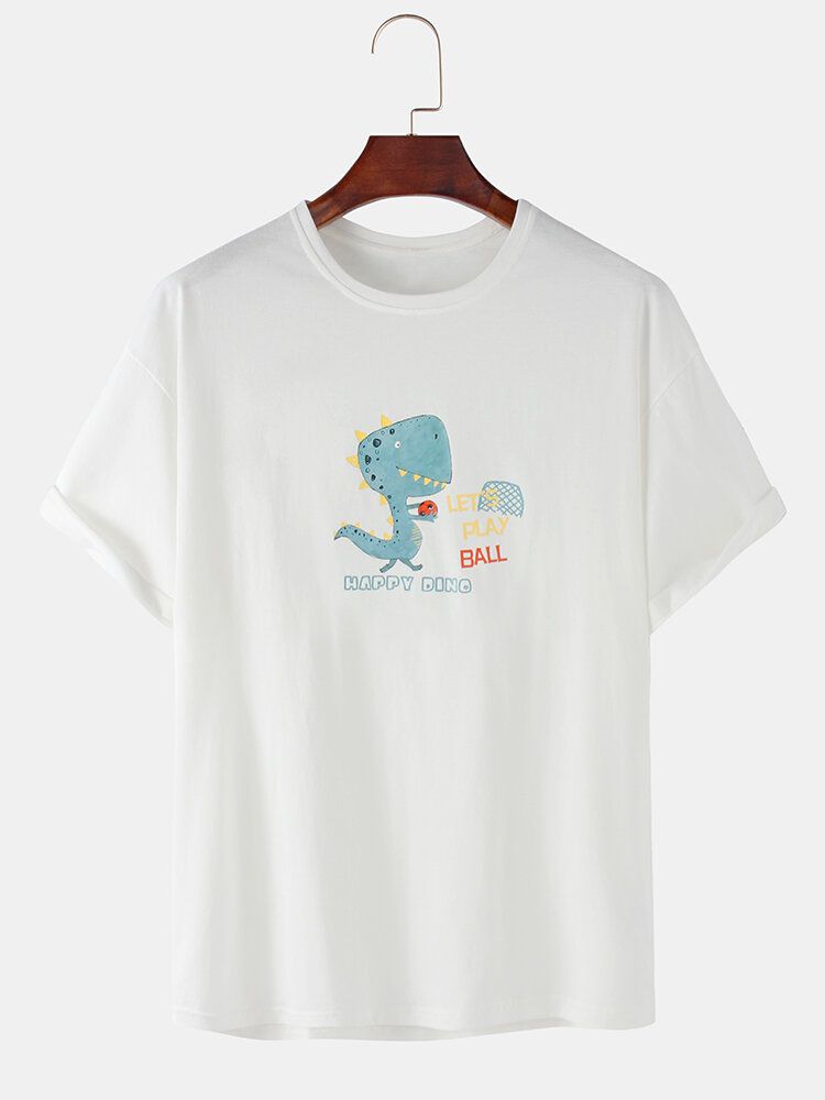 Camisetas De Manga Corta Con Estampado De Texto Y Estampado De Dinosaurio De Dibujos Animados Transpirables De Algodón