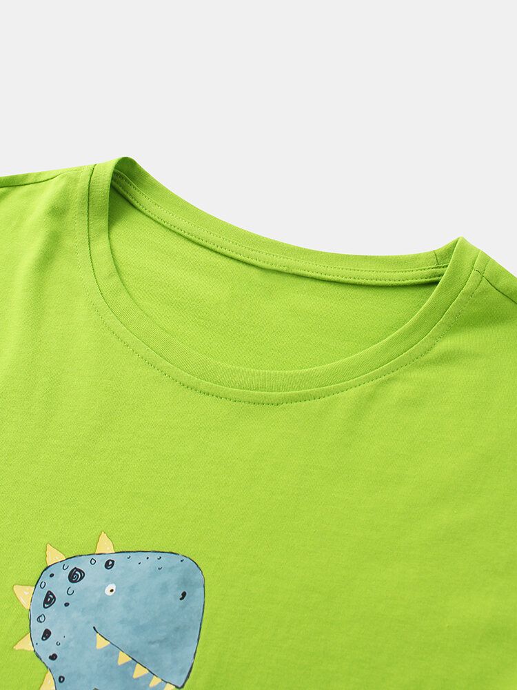 Camisetas De Manga Corta Con Estampado De Texto Y Estampado De Dinosaurio De Dibujos Animados Transpirables De Algodón