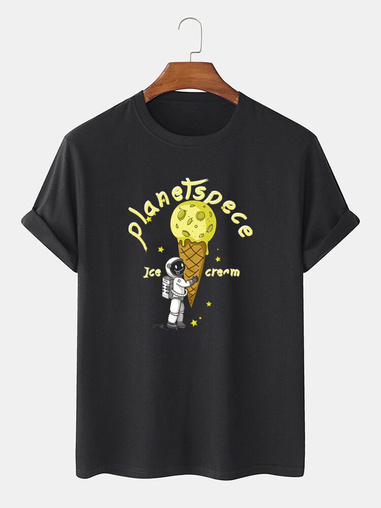 Camisetas De Manga Corta Con Patrón De Helado Y Astronauta 100% Algodón Para Hombre