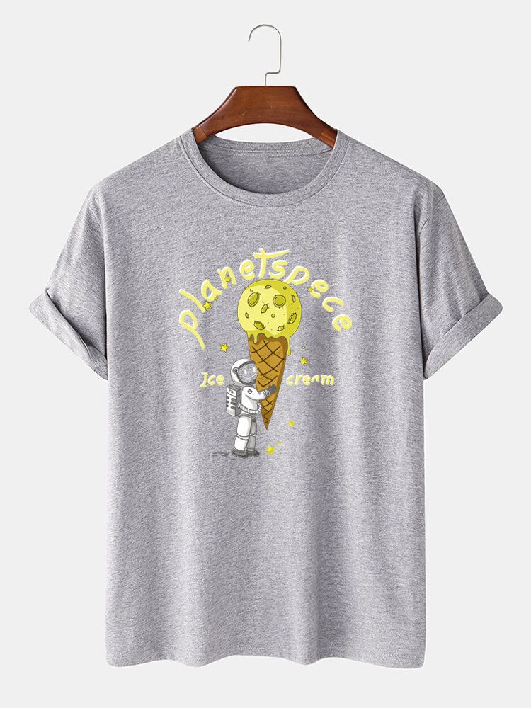 Camisetas De Manga Corta Con Patrón De Helado Y Astronauta 100% Algodón Para Hombre