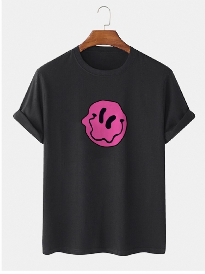 Camisetas De Manga Corta De Cuello Redondo Con Estampado De Emojis De Sonrisa De 100% Algodón Para Hombre