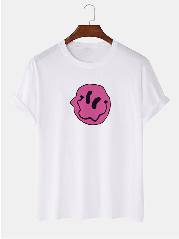 Camisetas De Manga Corta De Cuello Redondo Con Estampado De Emojis De Sonrisa De 100% Algodón Para Hombre