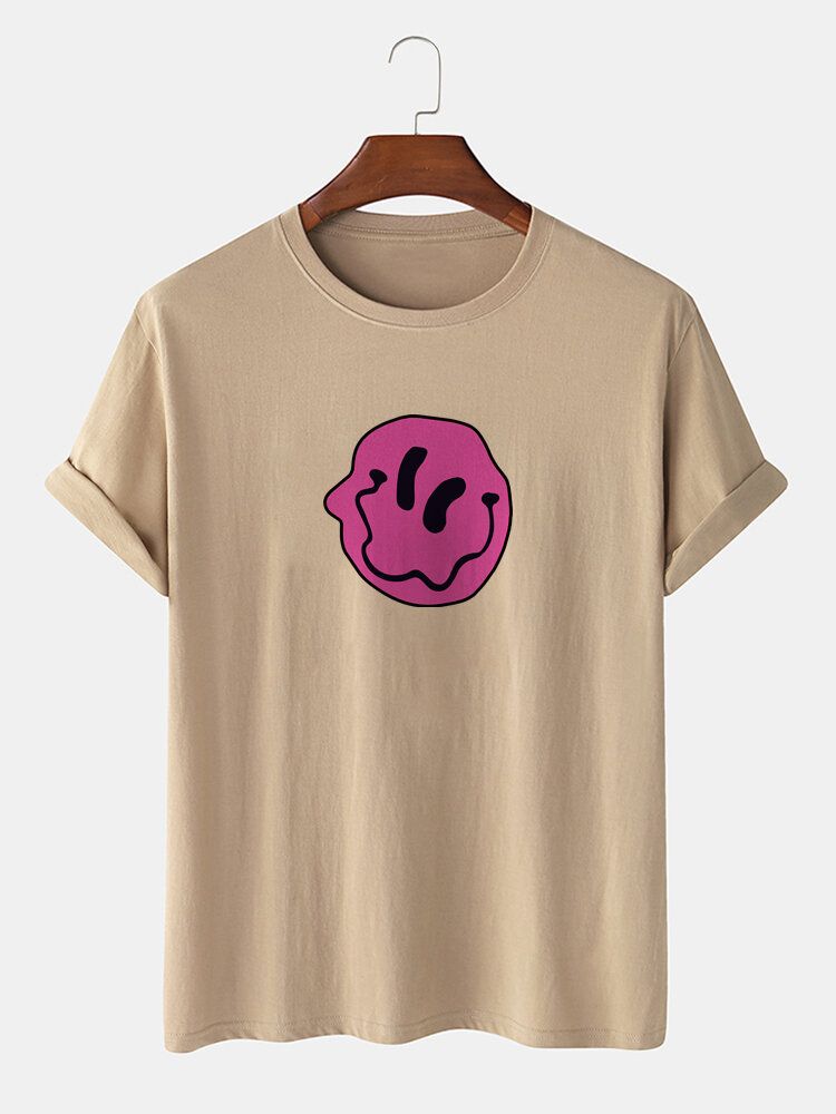 Camisetas De Manga Corta De Cuello Redondo Con Estampado De Emojis De Sonrisa De 100% Algodón Para Hombre