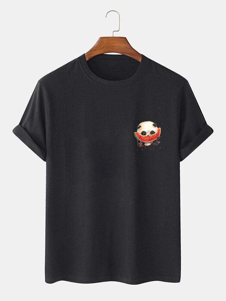 Camisetas De Manga Corta De Cuello Redondo Con Estampado De Panda De Dibujos Animados 100% Algodón Para Hombre