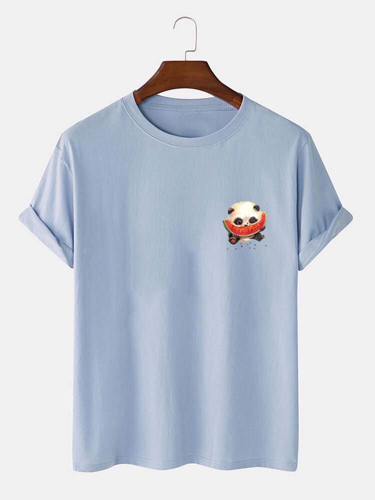 Camisetas De Manga Corta De Cuello Redondo Con Estampado De Panda De Dibujos Animados 100% Algodón Para Hombre