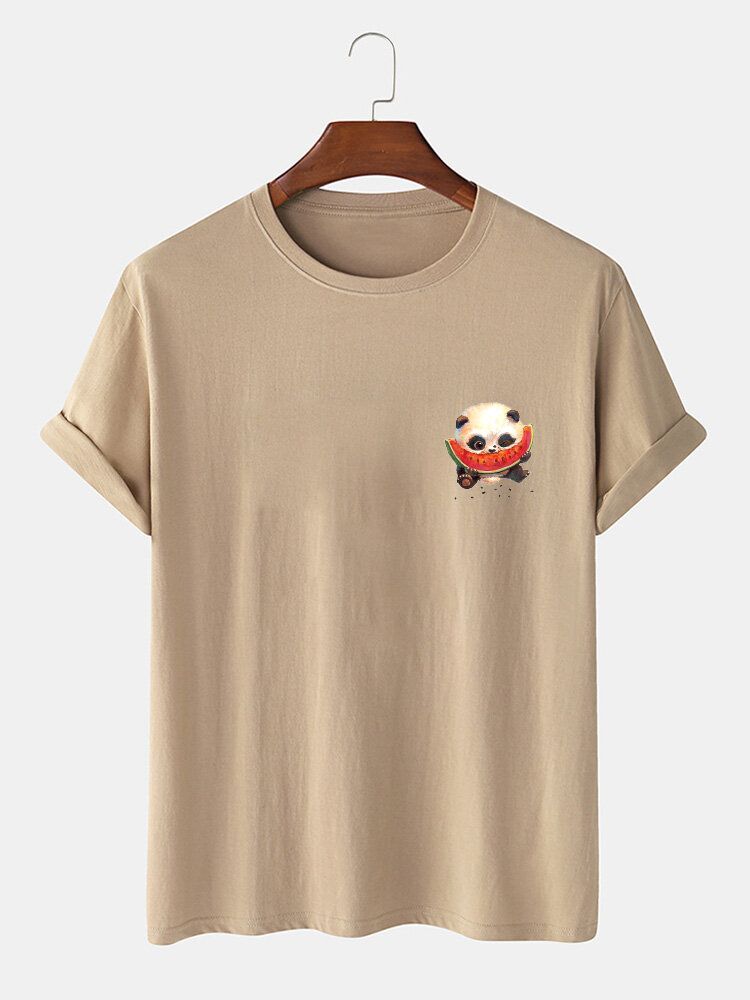 Camisetas De Manga Corta De Cuello Redondo Con Estampado De Panda De Dibujos Animados 100% Algodón Para Hombre