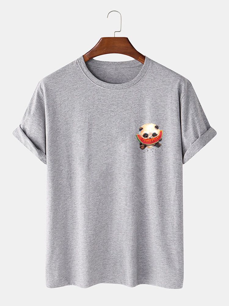 Camisetas De Manga Corta De Cuello Redondo Con Estampado De Panda De Dibujos Animados 100% Algodón Para Hombre