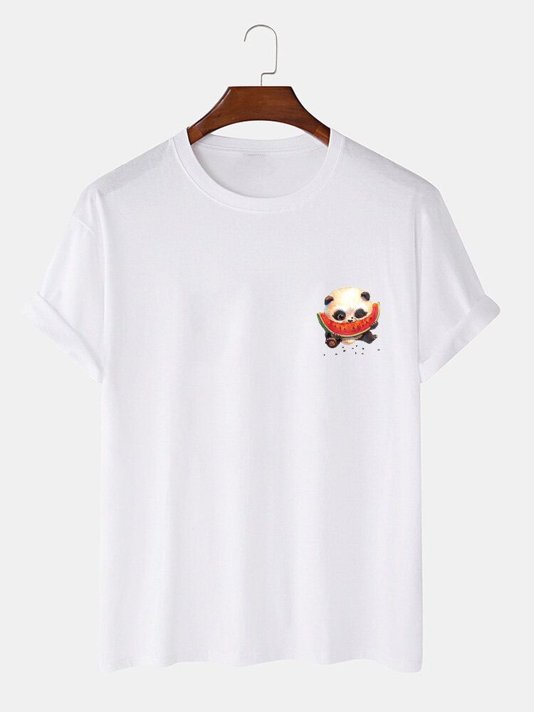 Camisetas De Manga Corta De Cuello Redondo Con Estampado De Panda De Dibujos Animados 100% Algodón Para Hombre