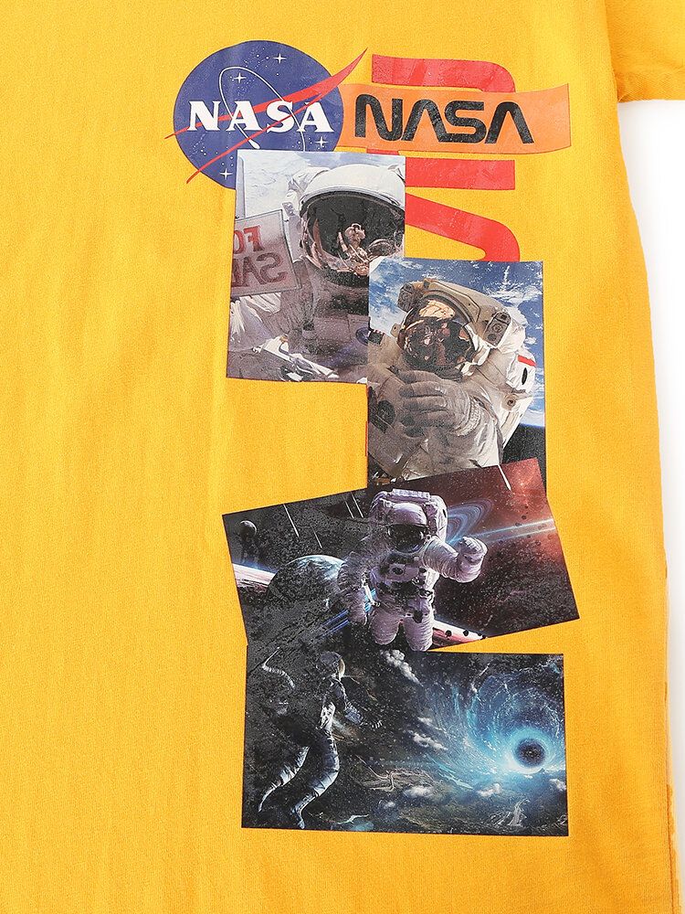 Camisetas De Manga Corta De Cuello Redondo Transpirables Con Licencia De Espalda De Astronauta 100% Algodón