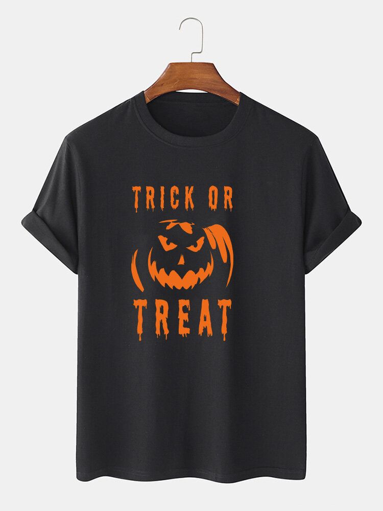 Camisetas De Manga Corta De Halloween Con Estampado De Calabaza Y Letras De Algodón 100% Para Hombre