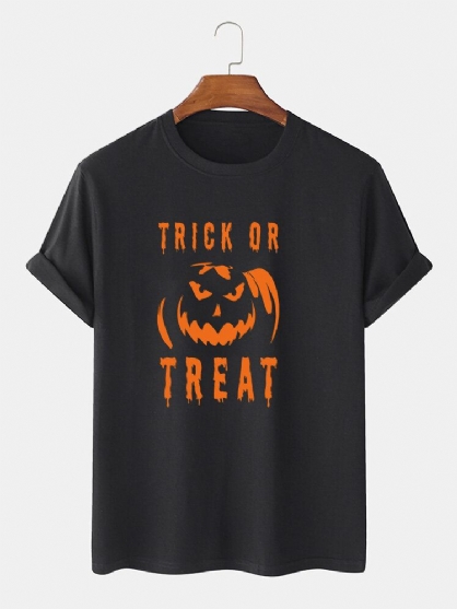 Camisetas De Manga Corta De Halloween Con Estampado De Calabaza Y Letras De Algodón 100% Para Hombre