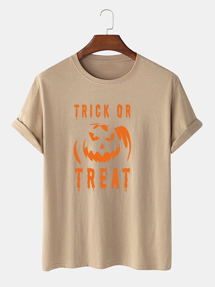 Camisetas De Manga Corta De Halloween Con Estampado De Calabaza Y Letras De Algodón 100% Para Hombre