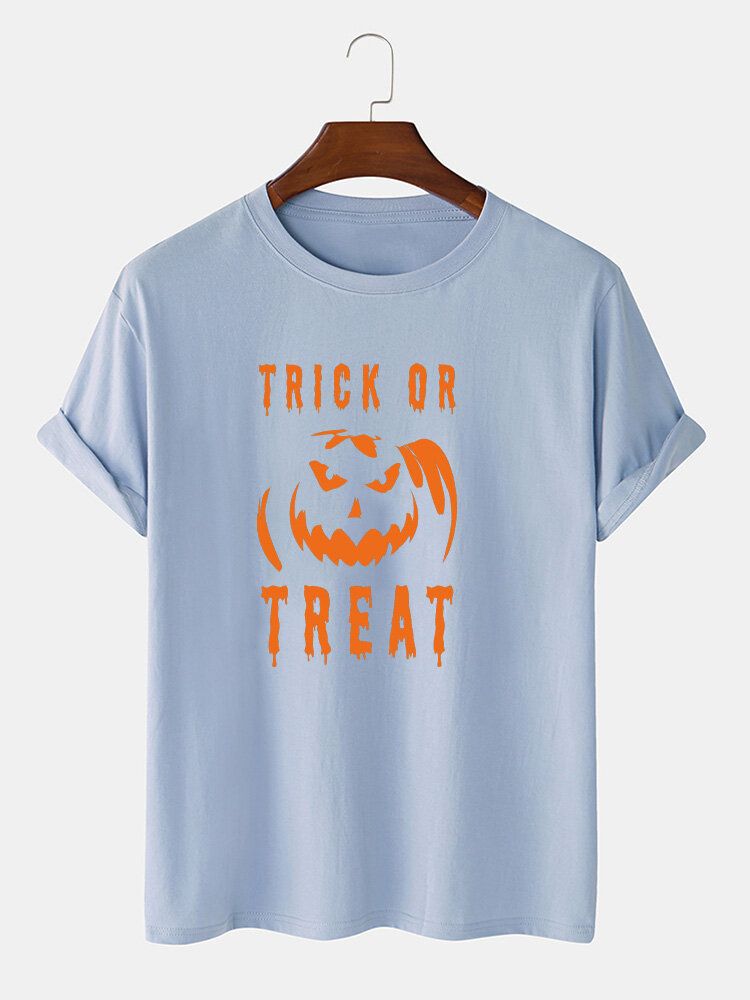 Camisetas De Manga Corta De Halloween Con Estampado De Calabaza Y Letras De Algodón 100% Para Hombre