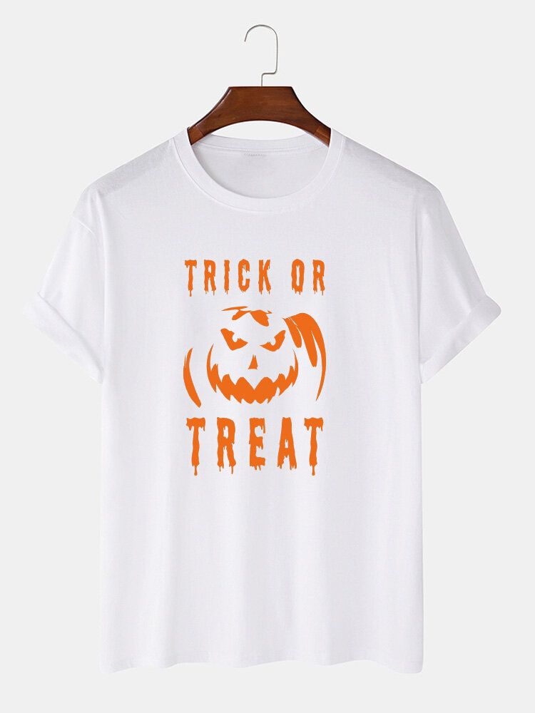 Camisetas De Manga Corta De Halloween Con Estampado De Calabaza Y Letras De Algodón 100% Para Hombre