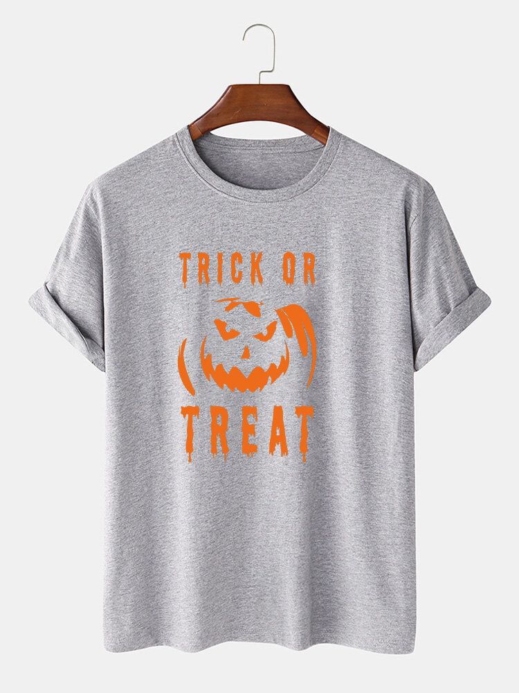 Camisetas De Manga Corta De Halloween Con Estampado De Calabaza Y Letras De Algodón 100% Para Hombre