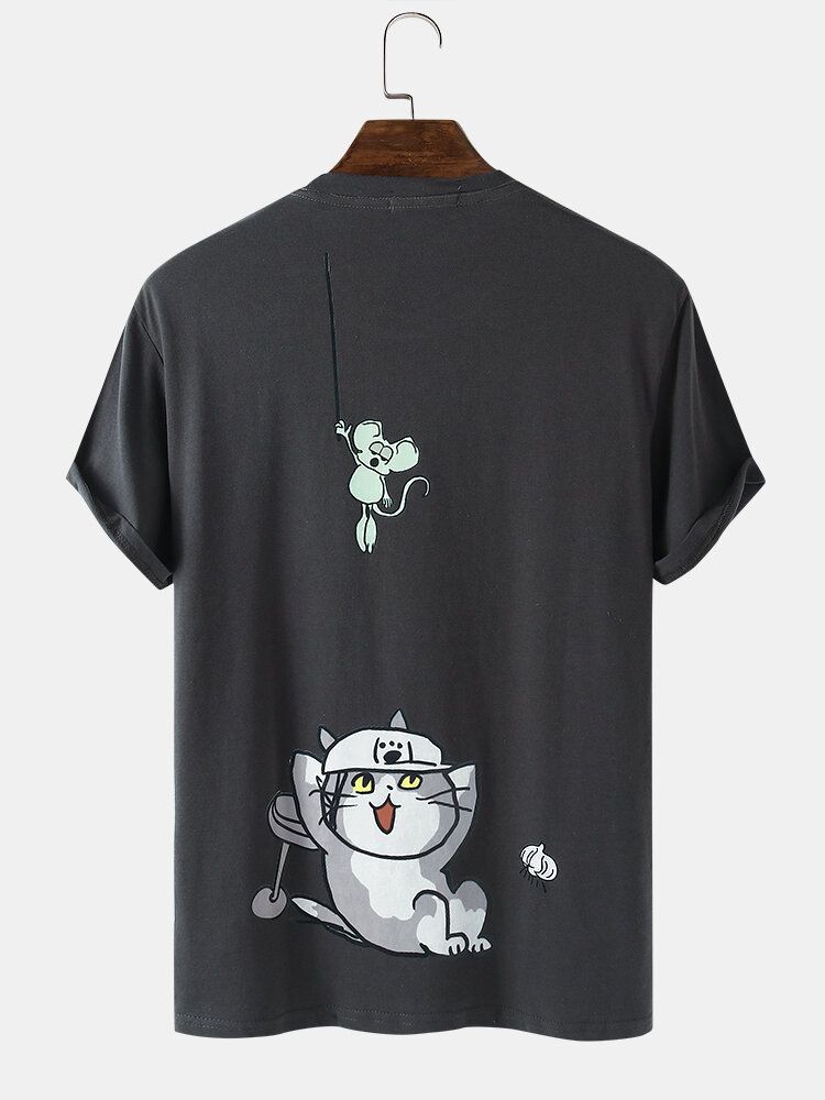 Camisetas De Manga Corta Informales Con Cuello Redondo Transpirable De Algodón Con Estampado De Dibujos Animados Para Hombre