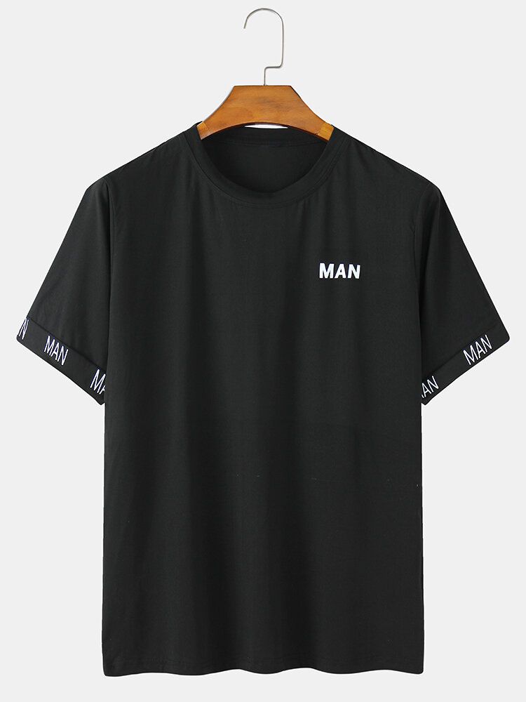 Camisetas De Manga Corta Informales Con Cuello Redondo Transpirable Con Estampado De Letras Para Hombre